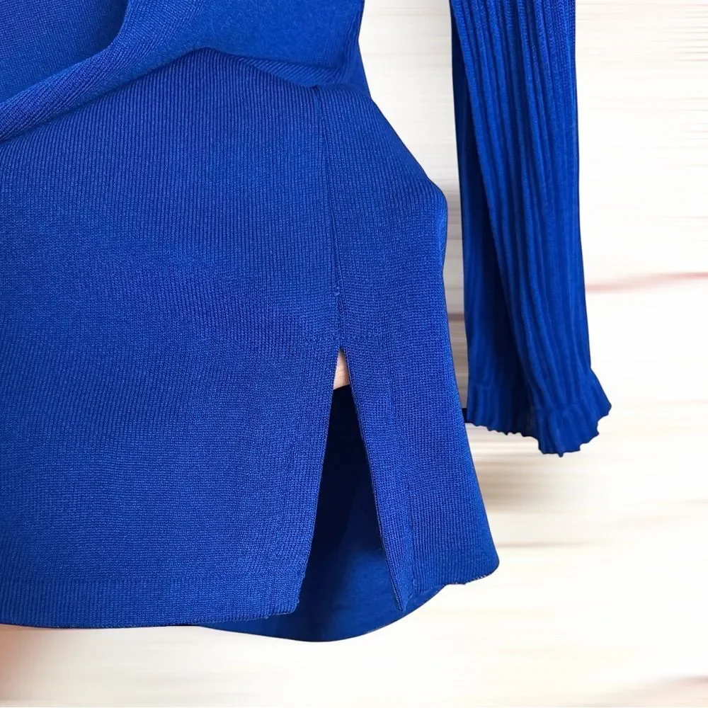 Exclusively MISOOK Royal Blue Top Tunic Blouse Long Pleated Sleeve Vintage L New - Picture 9 of 12